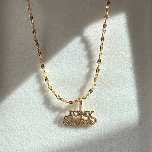 Gold plated "I❤️MySister" charm with gold plated chain.